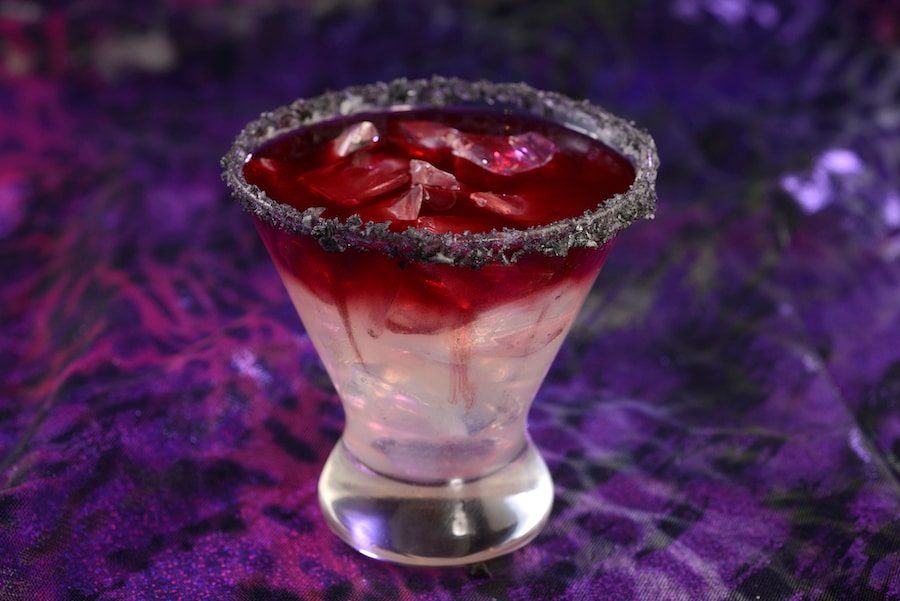 Collage of Playful Spirits Margarita featuring Patron Silver Tequila with a Fess Parker Big Easy Red Floater and Mickey-shaped Caretakers Beignets dusted with Cookies and Cream Powdered Sugar and a ghoulish Marshmallow Crème drizzle.