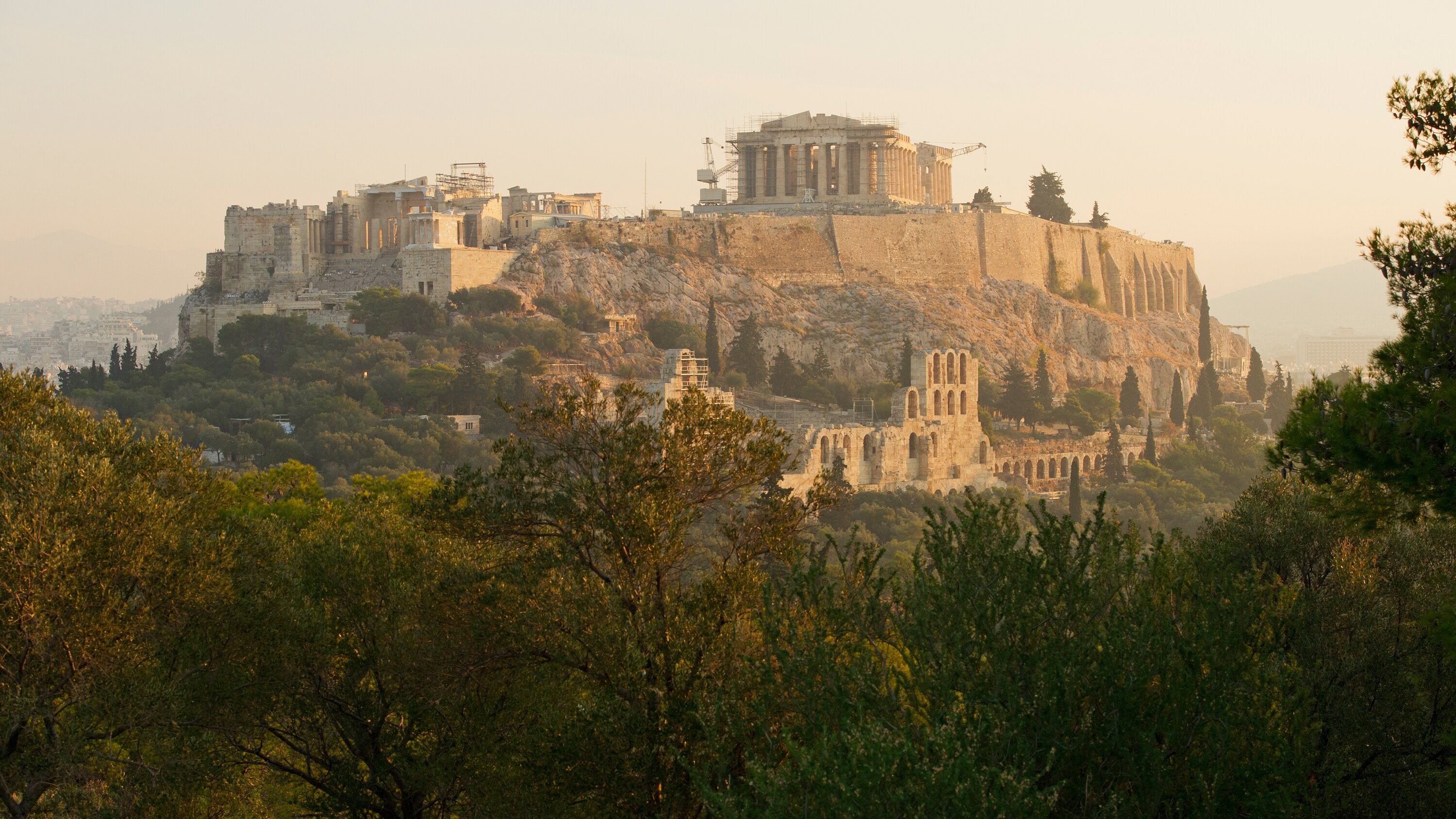 The Acropolis perched on a hill over Athens, Greece