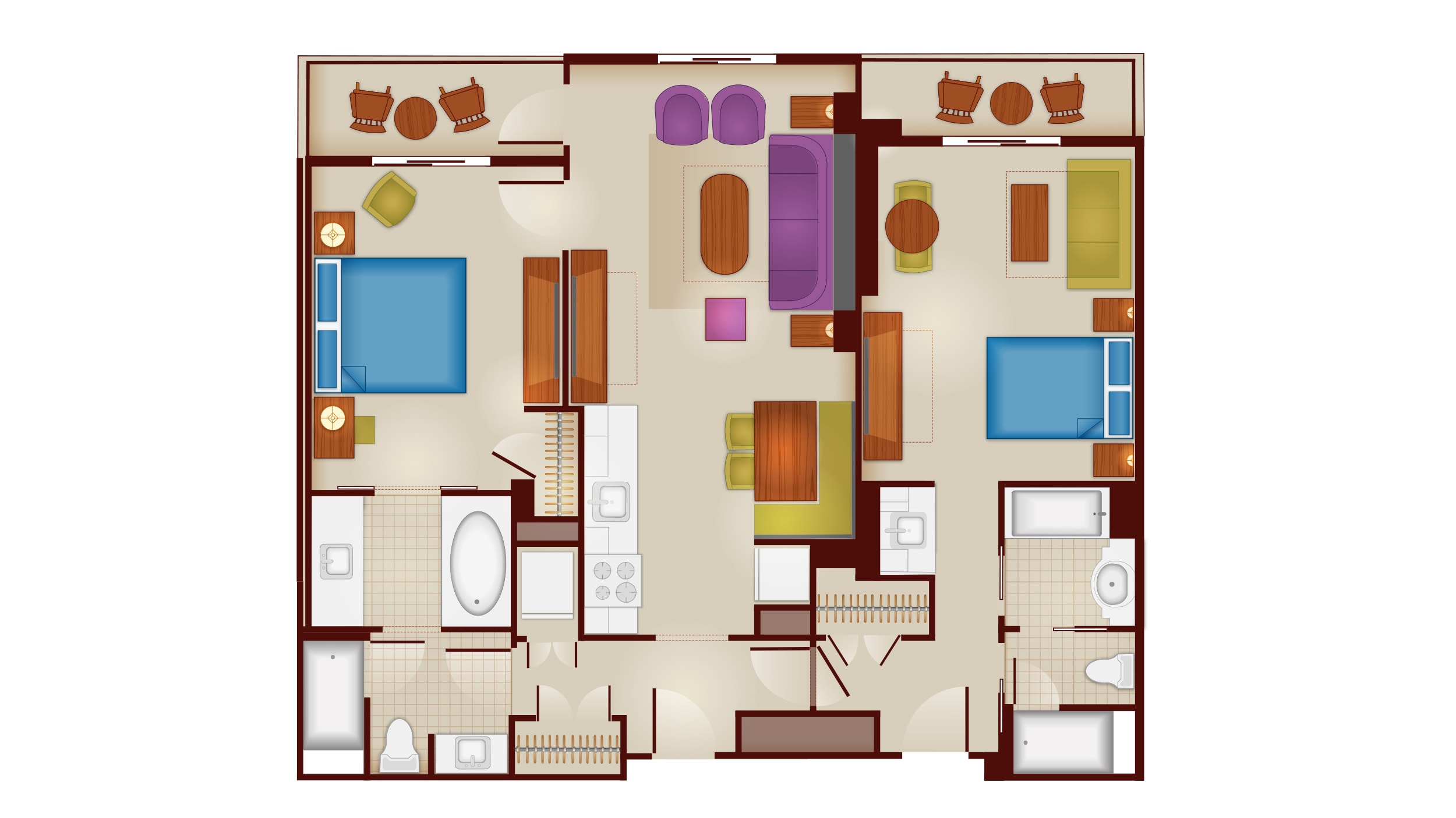 Floor plans for Disney's Riviera Resort, 2-Bedroom Lock-Off Villa 