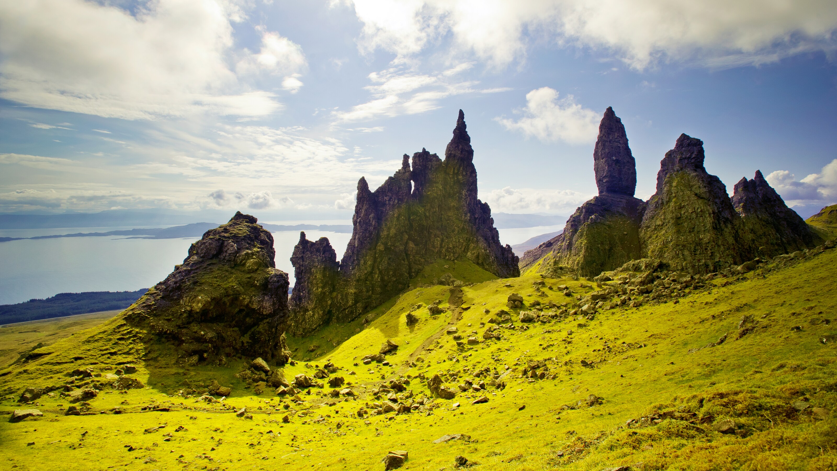 Grassy rocky terrain with jagged hills