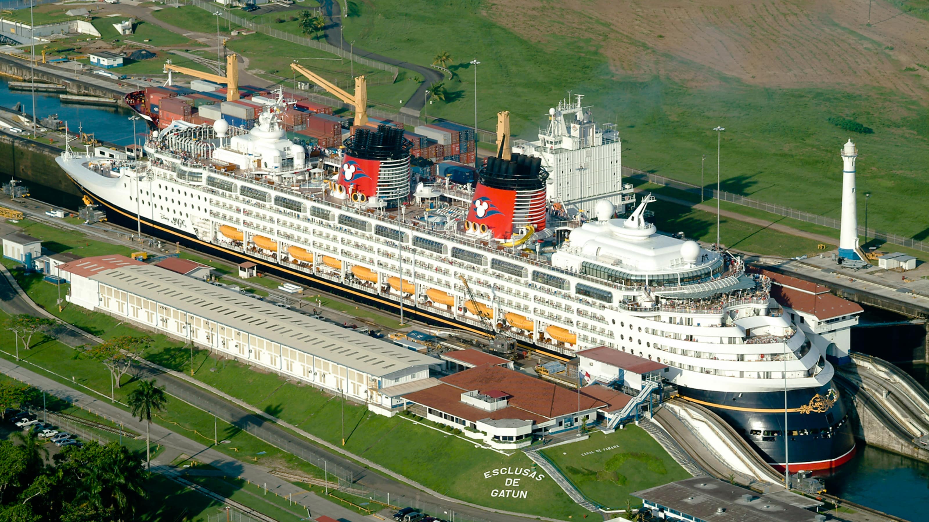 The Disney Wonder passing through the Panama Canal locks