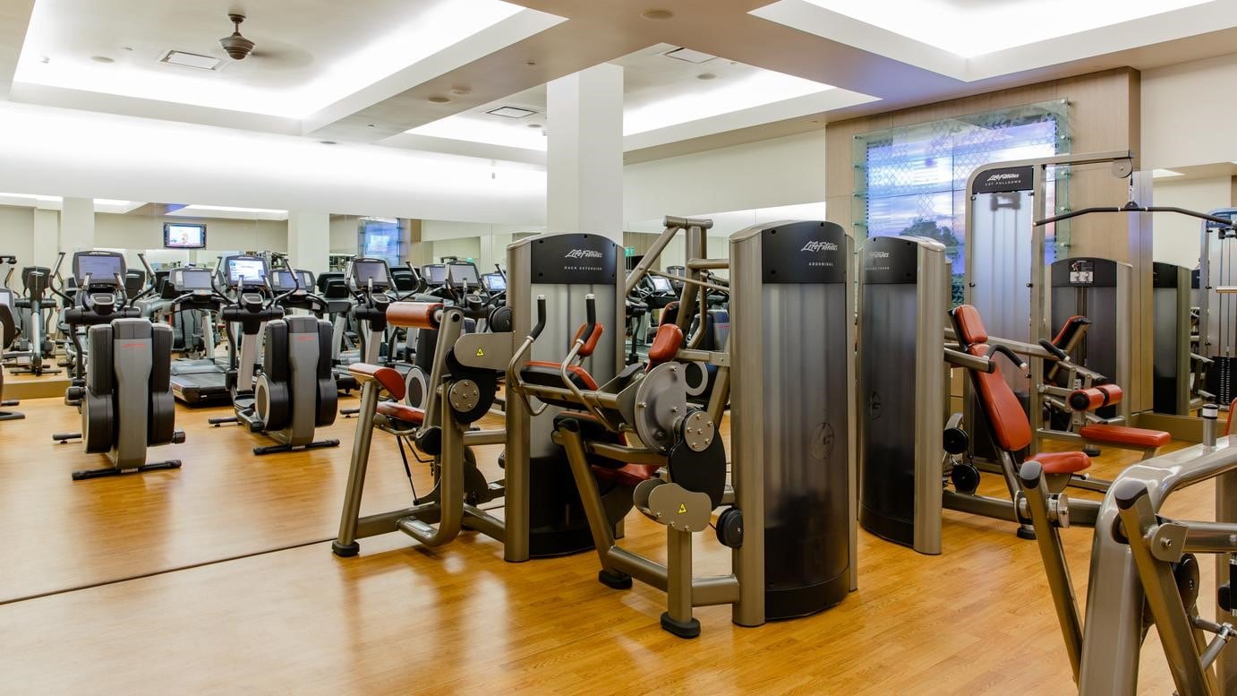 A fitness center equipped with weight and cardio machines