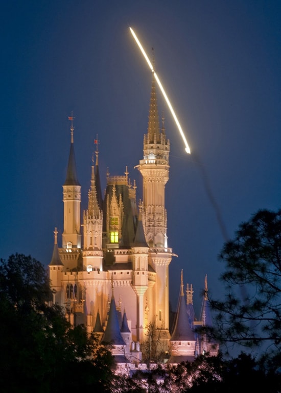 Space Shuttle Discovery Soars Over Cinderella Castle at Walt Disney World 