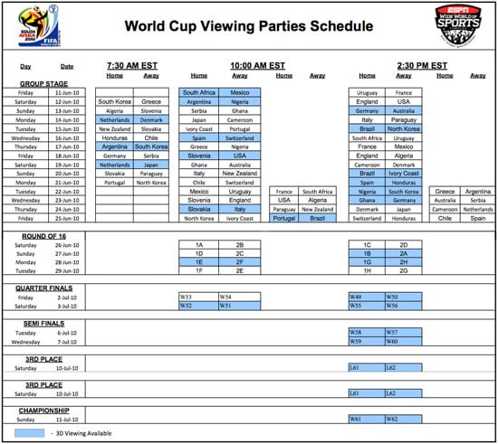 World Cup Viewing Parties Schedule at ESPN Wide World of Sports