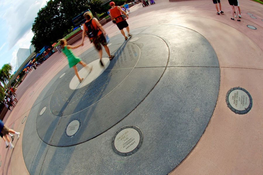 Inventor’s Circle in the middle of Future World west at Epcot