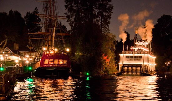 The Sailing Ship Columbia and the Mark Twain Riverboat at Disneyland Park
