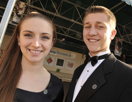 Emily Lockard and Michael Kist of Pittsford Mendon High School show off their new Ears for the Arts pin.