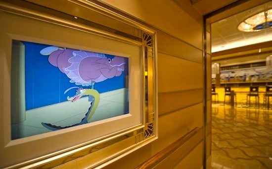 In the atrium lobby and throughout the Disney Dream, Enchanted Art offers an immersive experience for guests passing by