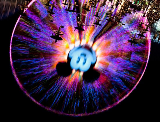 Mickey's Fun Wheel with the 'World of Color' Fountains at Disney California Adventure Park
