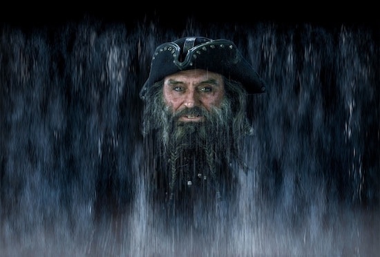 Rendering of Ian McShane as Captain Blackbeard in the Pirates of the Caribbean Attractions at Disney Parks