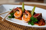 From the `AMA`AMA dinner menu, seared ahi tuna and shrimp.