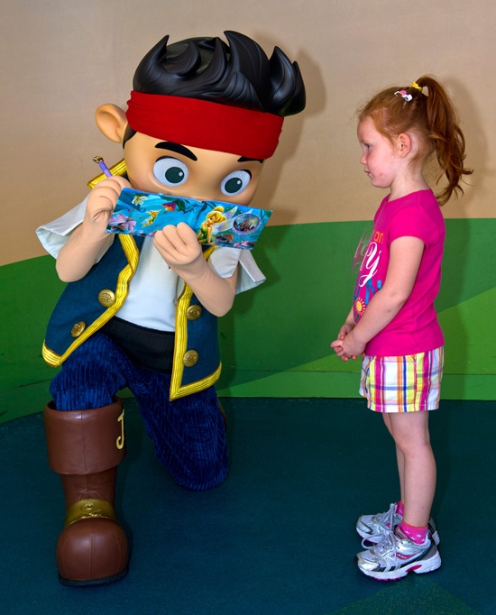 Morgan Calhoun from Round Lake Beach, Ill., Awaits an Autograph from Jake of 'Jake and the Never Land Pirates' at Disney's Hollywood Studios
