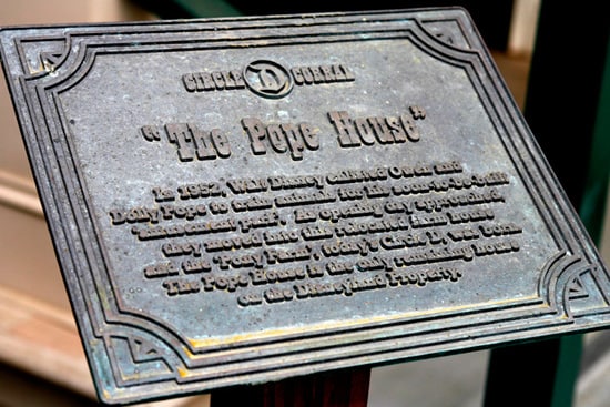 Plaque at the Pope House at Disneyland Resort