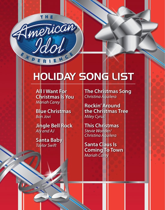 List of Holiday Songs for Guests to Choose From at The American Idol Experience at Disney's Hollywood Studios