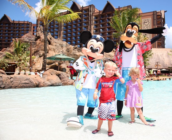 Mickey Mouse and Goofy with Guests at Aulani, a Disney Resort & Spa in Ko Olina, Hawai'i