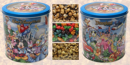 New Popcorn Tin, containing three different kinds of popcorn, will soon be arriving at Disneyland and Walt Disney World Resorts.