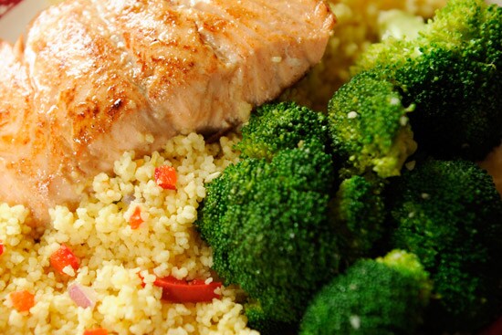 Grilled Salmon with Fresh Steamed Broccoli and Couscous at Columbia Harbor House at Magic Kingdom Park