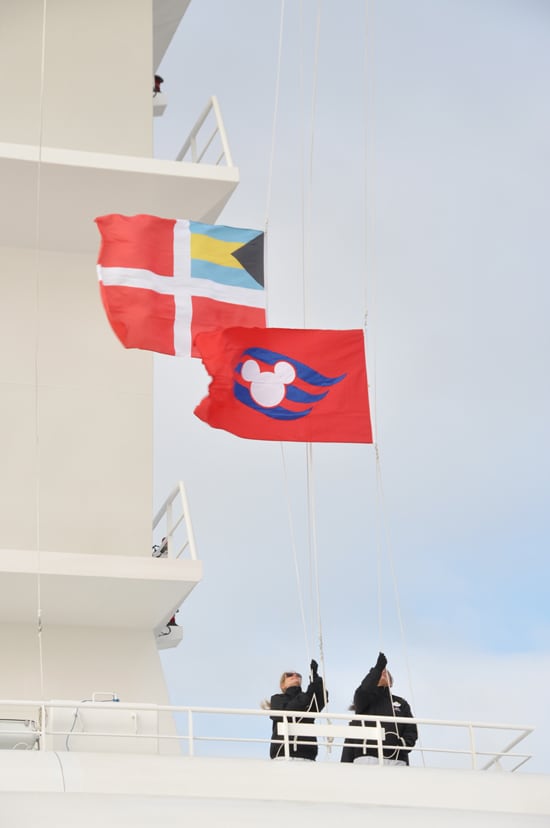  Lowering the Meyer Werft Flag and Watching the Disney Cruise Line Flag Rise, Transferring Ownership from the Shipbuilder to Disney