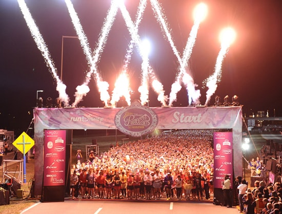(FEB. 26, 2012):  Fireworks light up the early morning sky Feb. 26, 2012, to mark the start of fourth annual Disney's Princess Half Marathon in Lake Buena Vista, Fla. Sunday's 13.1-mile event took athletes through Walt Disney World Resort, including routes in the Magic Kingdom and Epcot theme parks. A record 27,000 athletes took part in a variety of Princess Half Marathon Weekend events, including a 5K race and a Health and Fitness Expo at ESPN Wide World of Sports Complex. Disney's Princess Half Marathon is part of the 'runDisney' series of endurance events that take place throughout the year at both Disneyland Resort in California and Walt Disney World Resort in Florida. (Preston Mack, photographer)