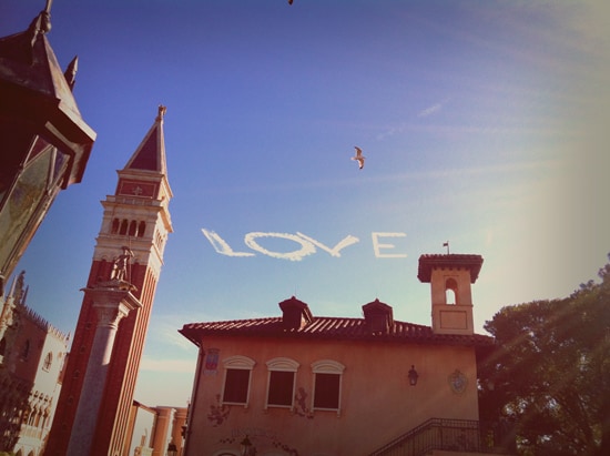 ‘Love’ Written in the Sky Above the Italy Pavilion in Epcot