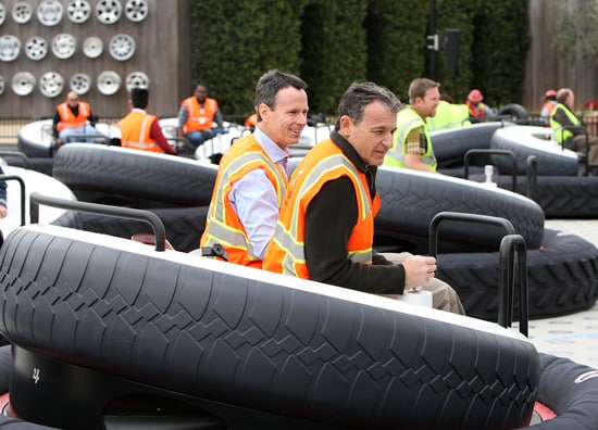 Disney President and CEO Bob Iger and Chairman of Walt Disney Parks and Resorts Tom Staggs Behind the Construction Walls at Disney California Adventure Park for a Tour of Buena Vista Street and Cars Land