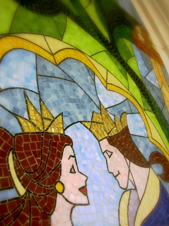 A Wall Mosaic in Be Our Guest Restaurant in New Fantasyland at Magic Kingdom Park