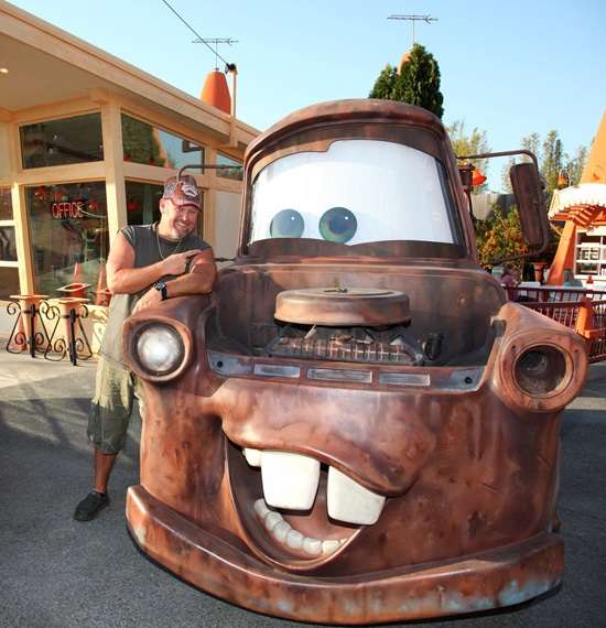 Larry the Cable Guy and Mater at Cars Land in Disney California Adventure Park