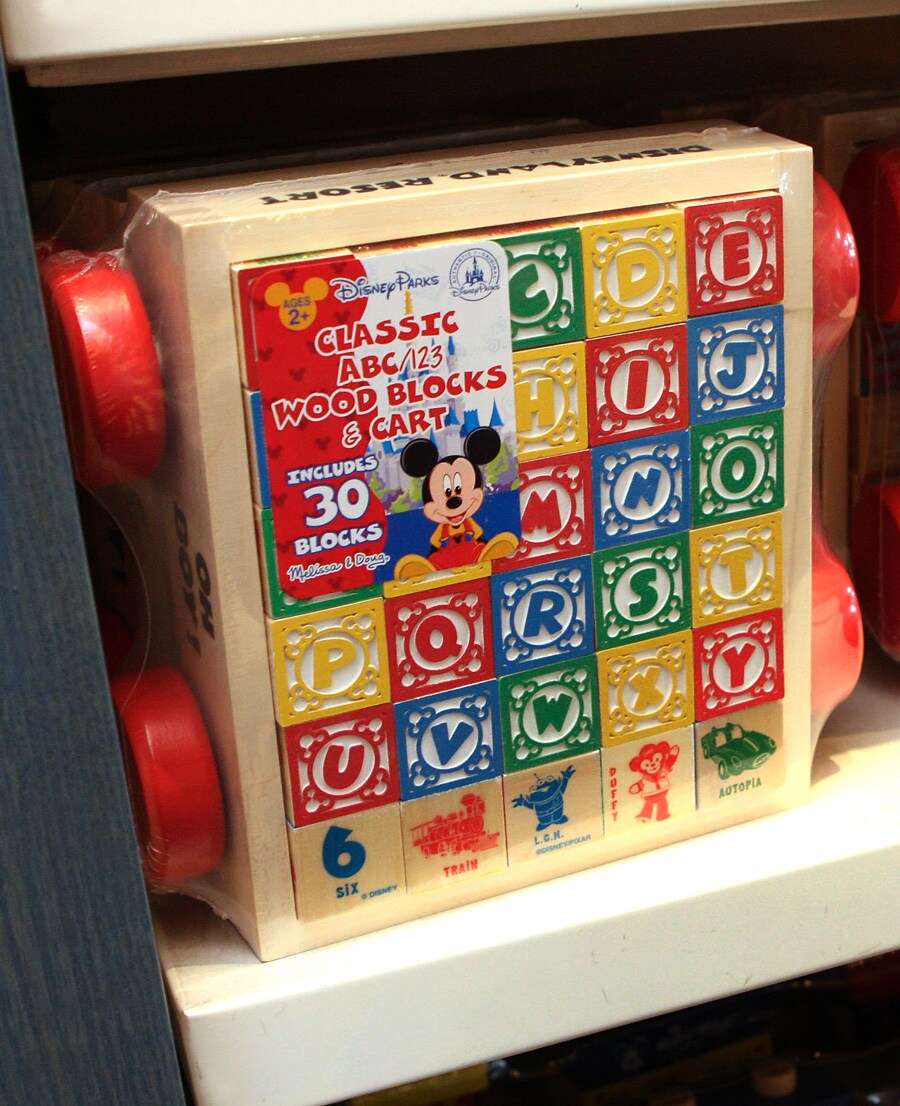 Disney Parks Classic ABC 123 Wooden Blocks and Cart with Wheels NEW 