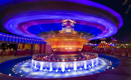 The New, 'Doubled' Dumbo the Flying Elephant after Dark in New Fantasyland at Magic Kingdom Park