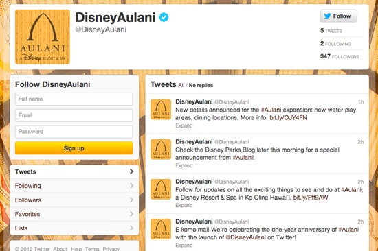 Aulani, a Disney Resort & Spa Twitter Page