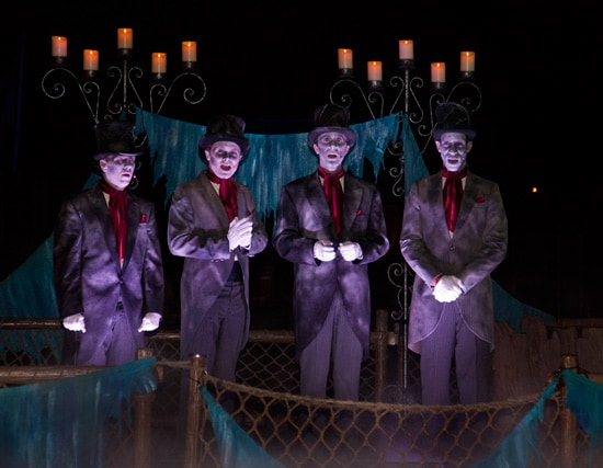 The Cadaver Dans Performing From Their Bewitched Barge Along the Rivers of America During Mickey's Halloween Party in Disneyland Park