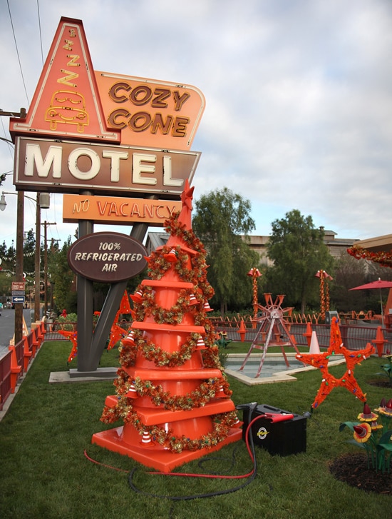 Cozy Cone Motel in Cars Land Gets Gussied Up for the Holidays at Disney California Adventure Park