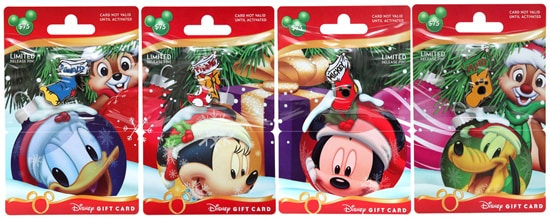 Holiday Disney Gift Cards Featuring Donald Duck, Minnie Mouse, Mickey Mouse, Pluto, and Chip and Dale
