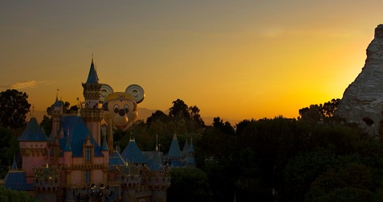 'The Happiest Balloon on Earth' Peeking Over the Disneyland Resort at Sunrise