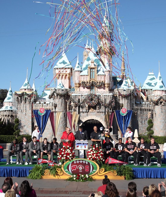 Wisconsin Badgers and Stanford Cardinal at the Rose Bowl game ceremony at Disneyland park