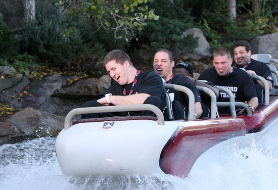 Players from the Stanford Cardinal ride the Matterhorn Bobsleds at Disneyland park