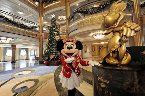 Minnie in Front of the 20-Foot Holiday Tree on the Disney Fantasy
