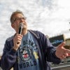 Drew Carey addresses the meet-up group at Lights, Motors, Action.