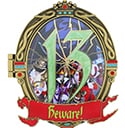 Closed Beware Pin from 13 Reflections of Evil Trading Event at Epcot