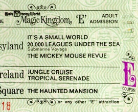 A Vintage 'E' Ticket for Attractions at Magic Kingdom Park