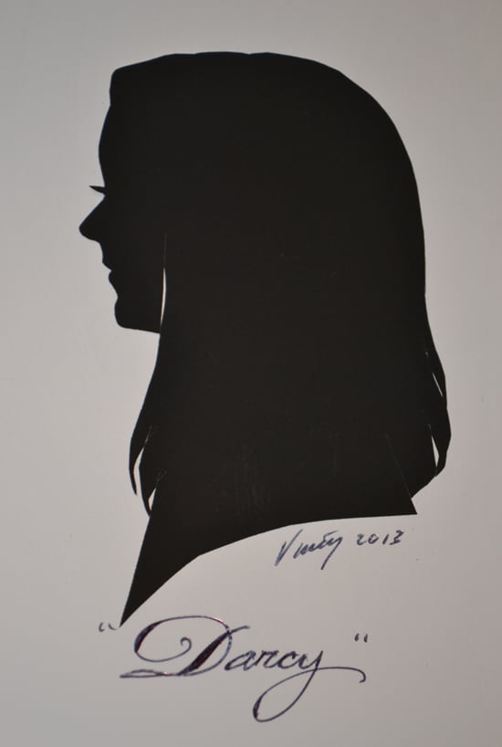 Artist Vincent's Portrait of Author Darcy Clark at Silhouette Portraits at the Downtown Disney Marketplace at Walt Disney World Resort
