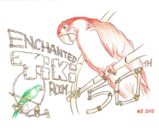 Walt Disney's Enchanted Tiki Room Sketch by Kevin Hill, Part of the Park Icon Artist Sketch Collection at The Disney Gallery