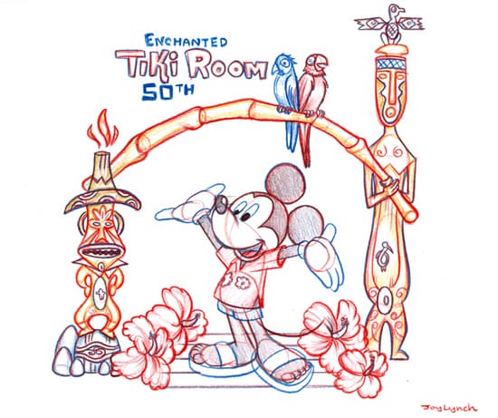 Walt Disney's Enchanted Tiki Room Sketch by Joy Lynch, Part of the Park Icon Artist Sketch Collection at The Disney Gallery