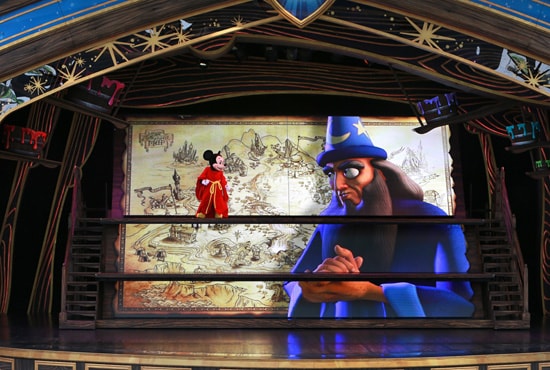 Mickey Mouse and Yen Sid on the Fantasyland Theatre Stage for ‘Mickey and the Magical Map’ at Disneyland Park