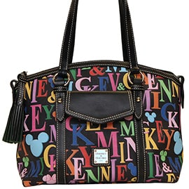 The New Dooney & Bourke Mickey Rainbow Letter Collection Includes a Large Pocket Tote ($295), Satchel ($195), Pocket Satchel ($260), and Tablet Sleeve ($90)