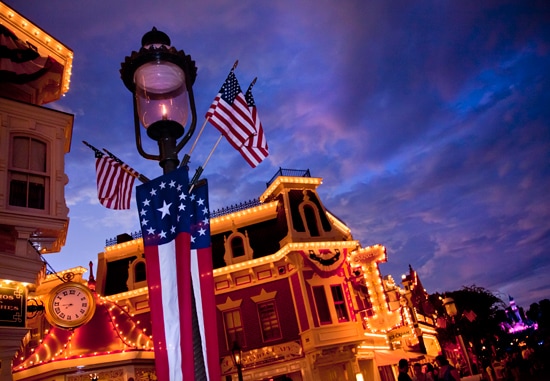 The Amazing Colors of Independence Day at Disneyland Park Make the Lights on Main Street U.S.A., Pop