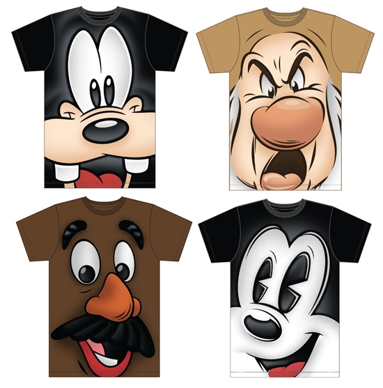 Get Up Close and Personal With New Characters Shirts Coming to Disney Parks, Including Four Shirts for Adults Including Goofy, Mr. Potato Head, Grumpy and a Pie-eyed Mickey Mouse