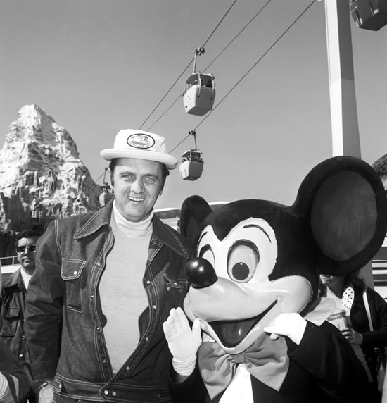 Bob Newhart and Mickey Mouse at Disneyland Resort in 1974