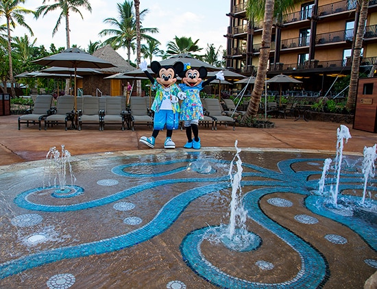 Mickey Mouse and Minnie Mouse Say Hello from Ka Maka Landing at Aulani, a Disney Resort & Spa