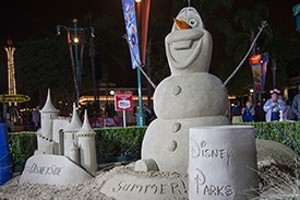 Eight-Foot-Tall Hand-Crafted Olaf Sand Sculpture at the Rock Your Disney Side 24-Hour Event at Disneyland Resort